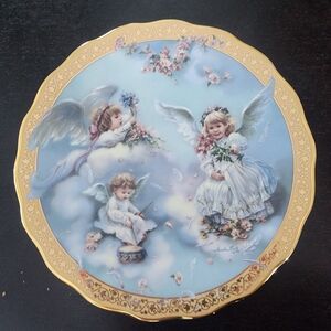 Decorative Blue Angel Collector Plate with Gold Trim